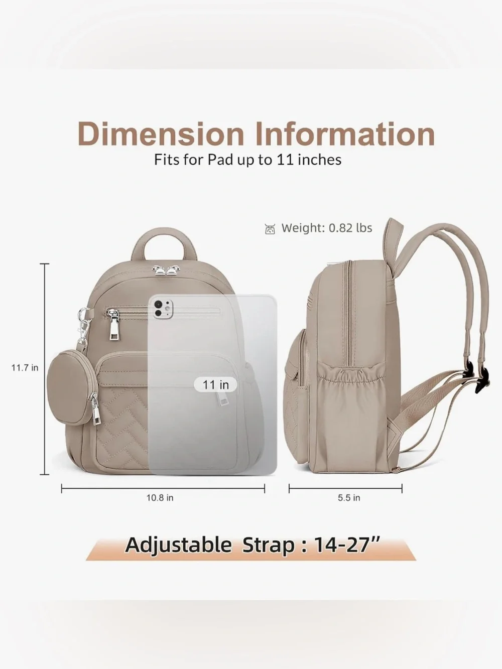 NWT SYTRAH Mini Puffer Backpack Taupe Anti-Theft Travel Bag
